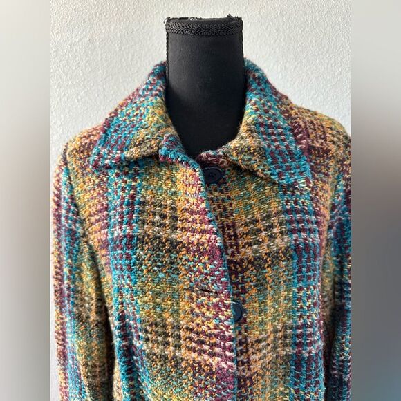 Boyne Valley Weavers Handmade in Ireland Wool/Alpaca/Angora Blend Plaid Jacket M - Picture 2 of 6